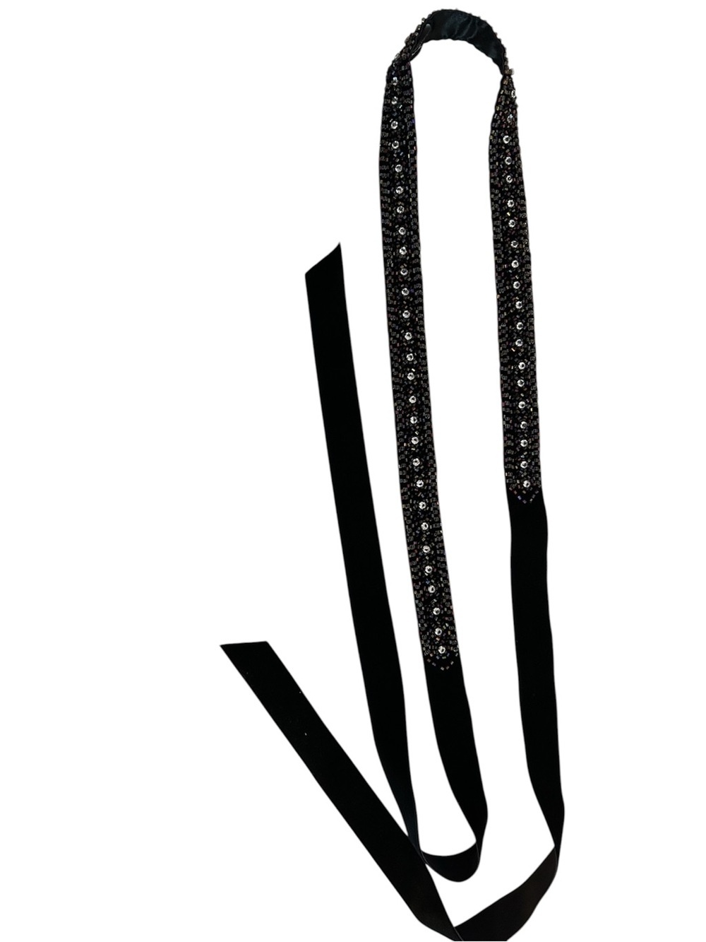 Beaded Crystal Embellished Black Velvet Belt